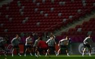 Poland's national football team take part in a training session at the National Stadium in Warsaw